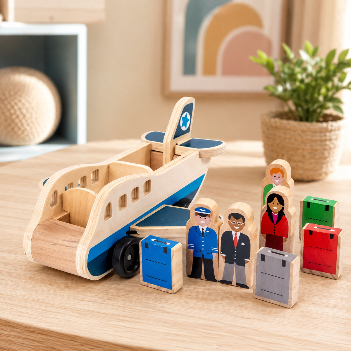 Aerofig - Dřevěné letadlo na hraní s barevnými figurkami
