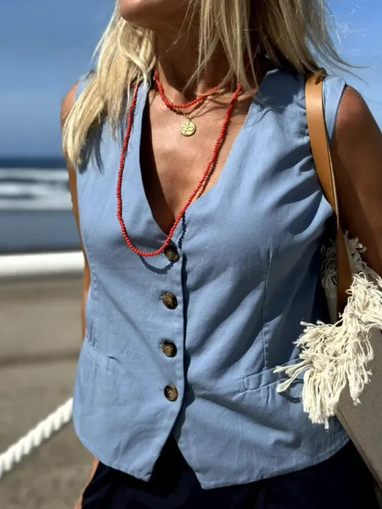 Eva – Gilet à boutons sur le devant avec deux poches pratiques