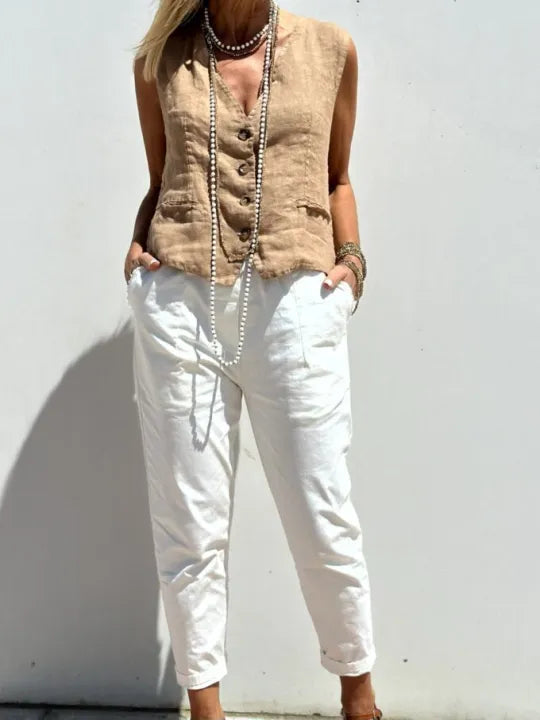 Eva – Gilet à boutons sur le devant avec deux poches pratiques