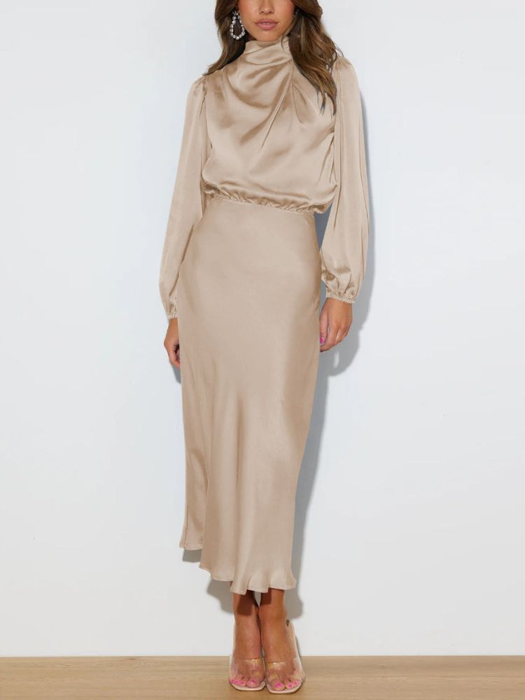 Celeste - Robe satinée de luxe à manches longues et taille ajustable