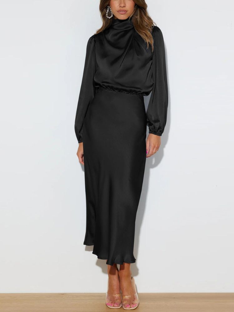 Celeste - Robe satinée de luxe à manches longues et taille ajustable