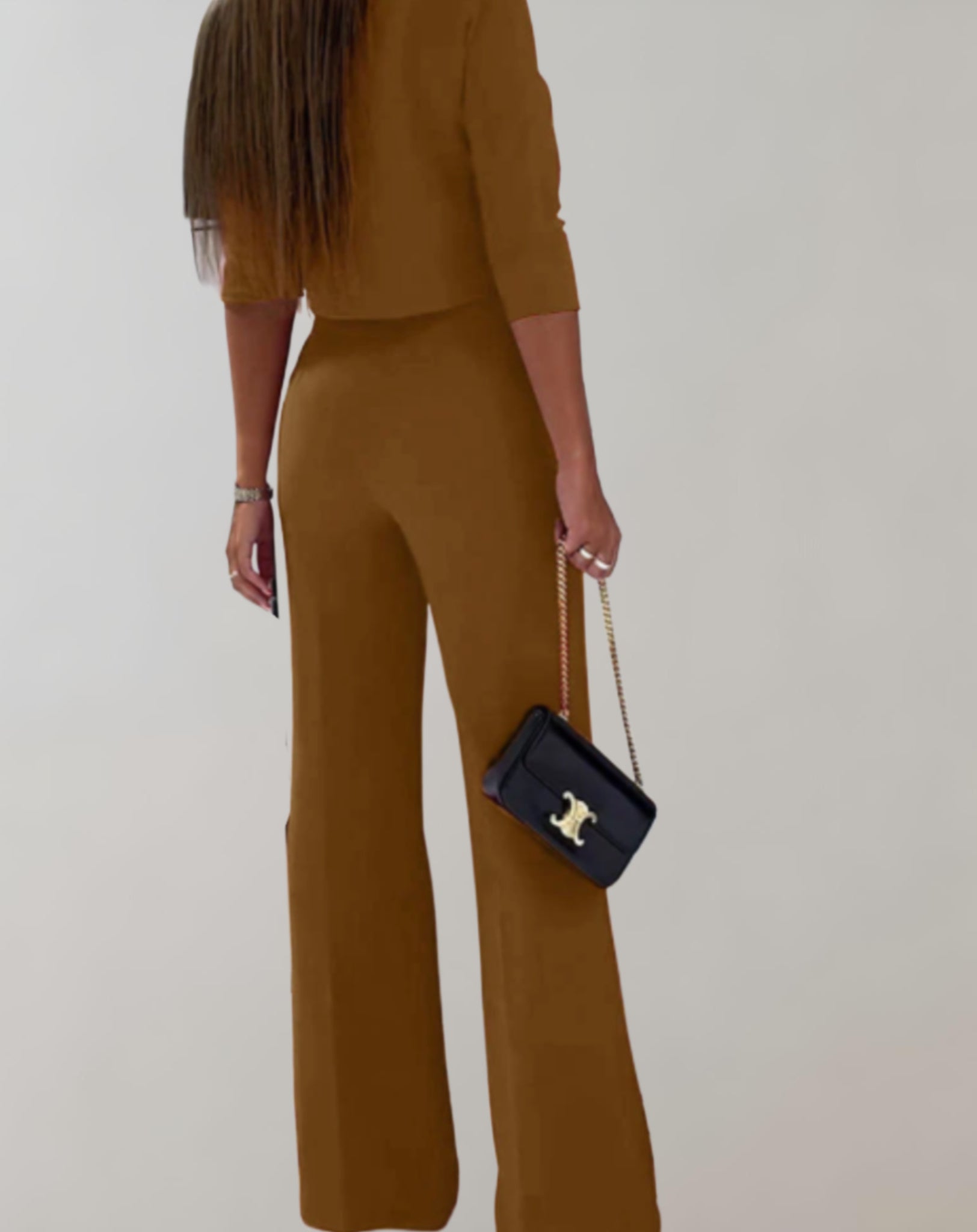 Sophia - Set șic în două piese cu top rafinat și pantaloni evazați care avantajează silueta