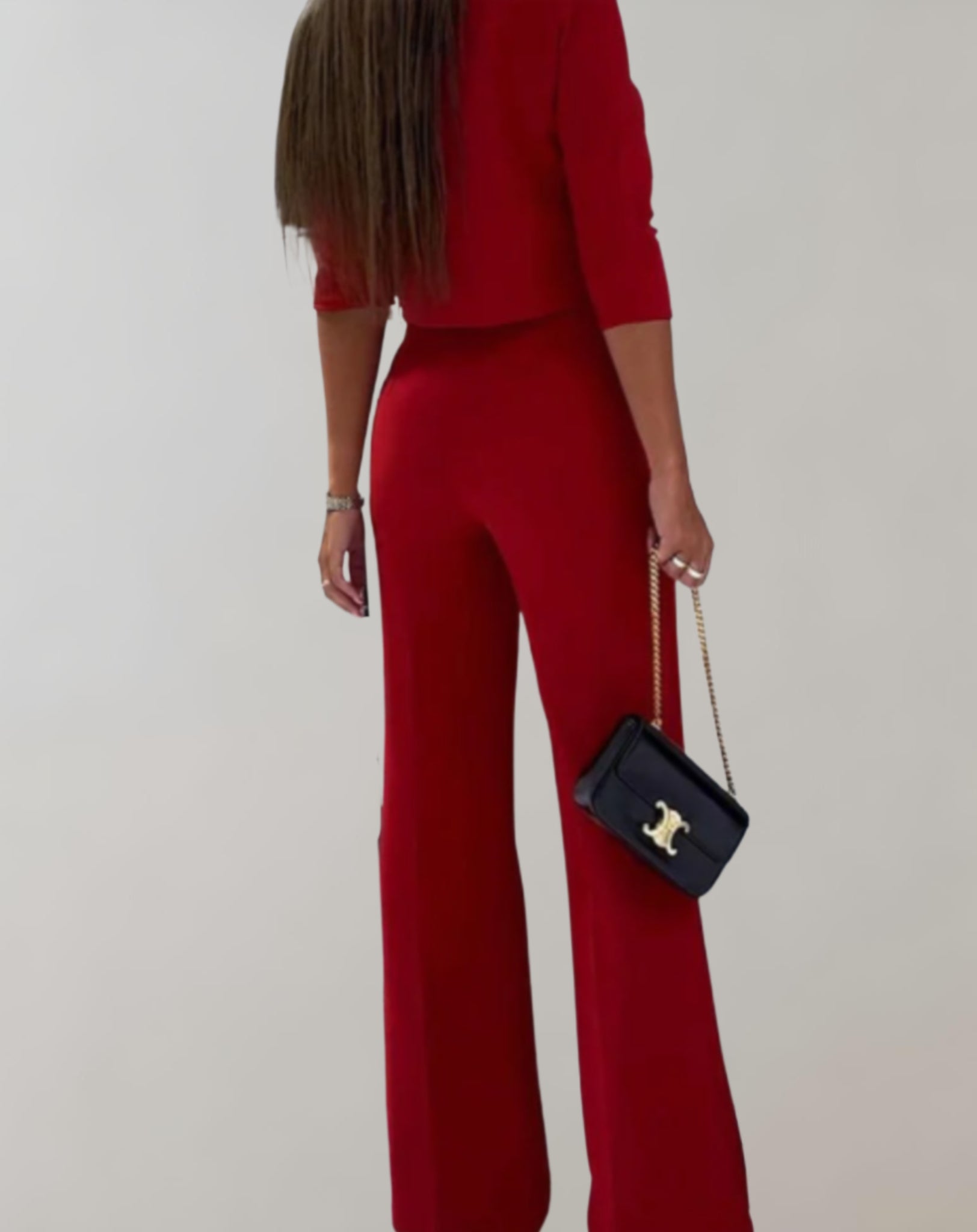 Sophia - Set șic în două piese cu top rafinat și pantaloni evazați care avantajează silueta