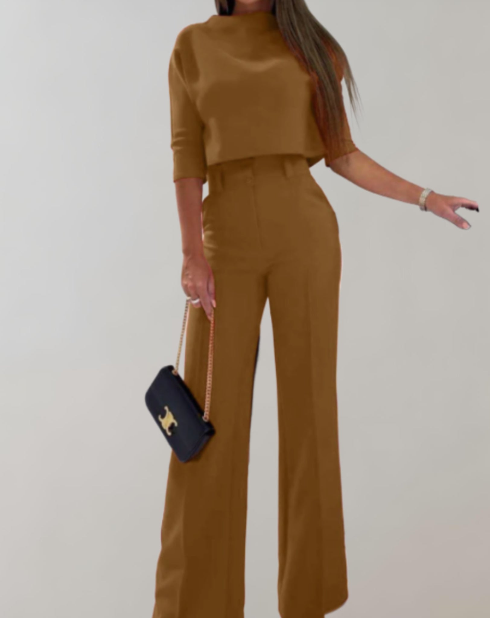 Sophia - Set șic în două piese cu top rafinat și pantaloni evazați care avantajează silueta