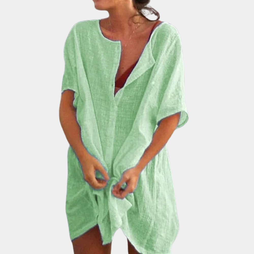 Sophia – Casual Dress with Buttons, Short Sleeves, and Relaxed Fit