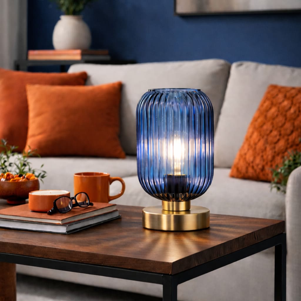 LumaGlobe - Lampada da tavolo a globo in vetro soffiato con portalampada E27 per lampadina LED