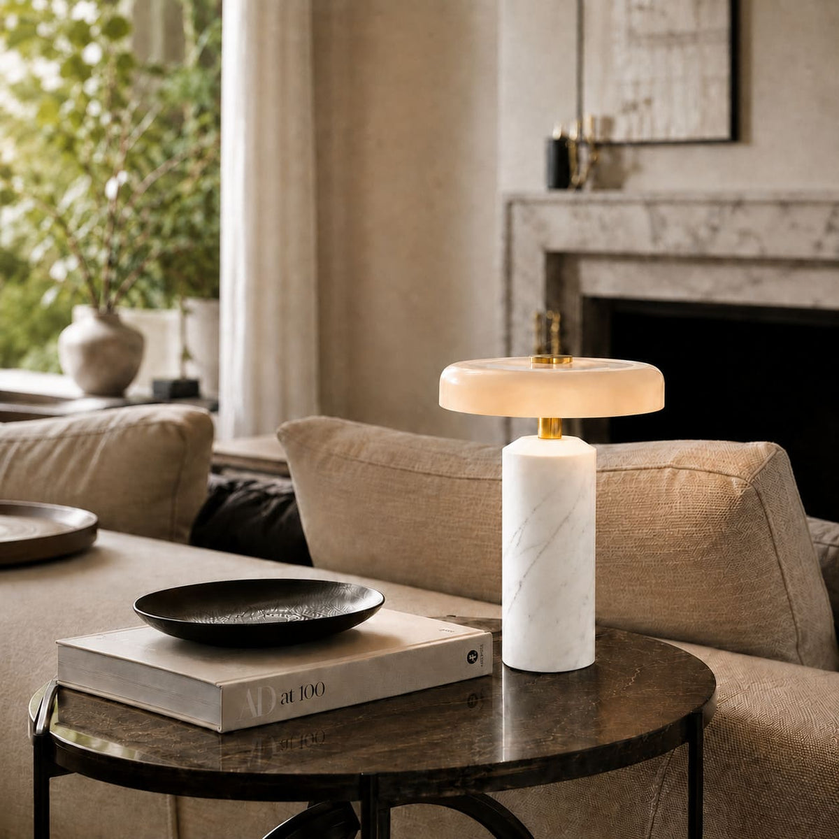 MarbleGlow - Led Table Lamp With Natural Marble Base And Opal Glass Diffuser