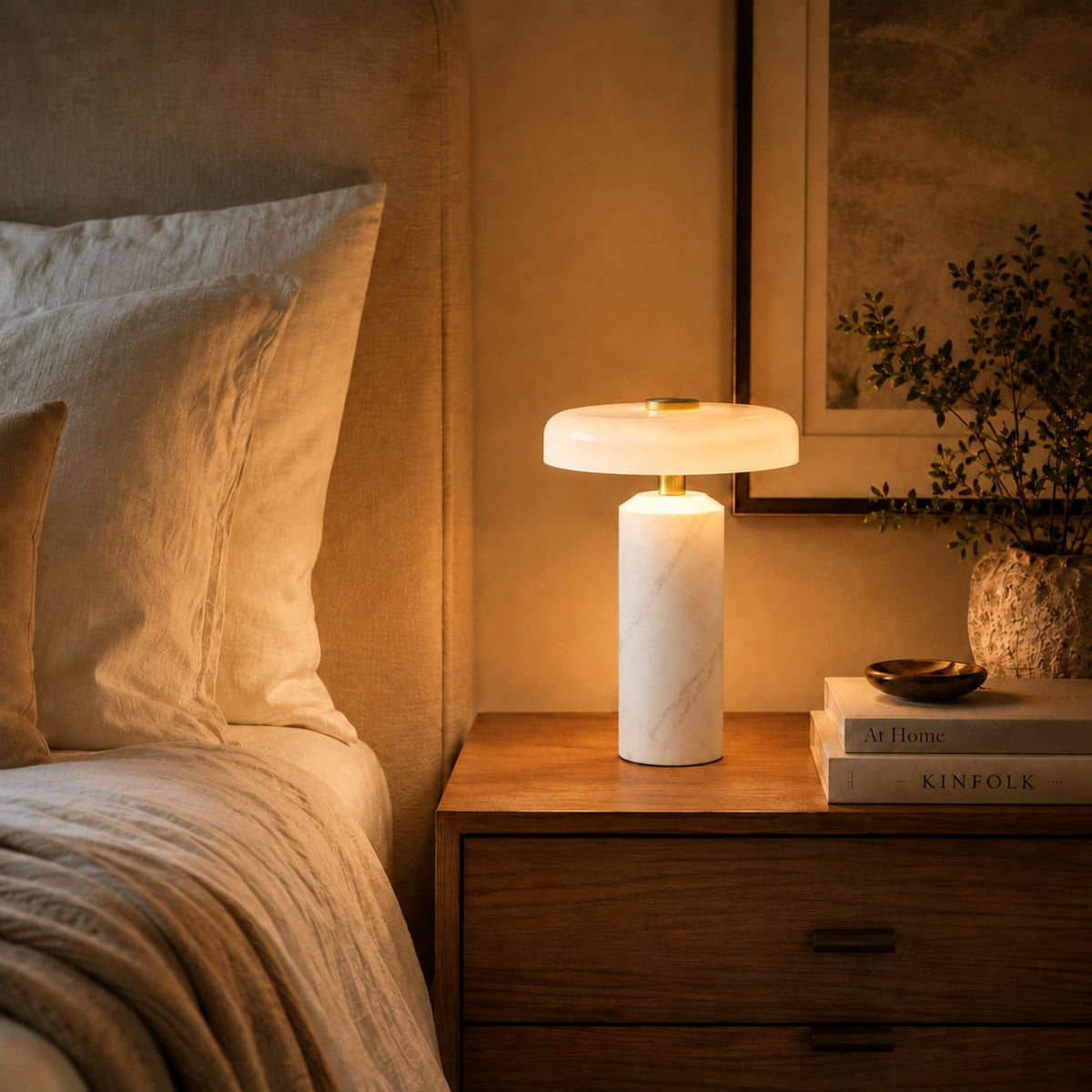 MarbleGlow - Led Table Lamp With Natural Marble Base And Opal Glass Diffuser