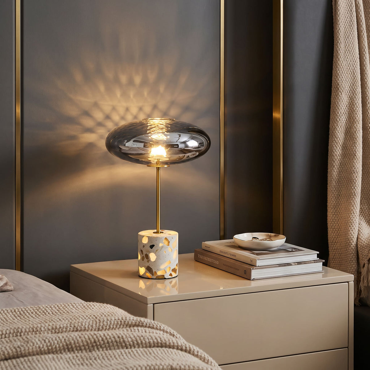 GlassGlow - Wireless Table Lamp With Glass Shade And Stone Base