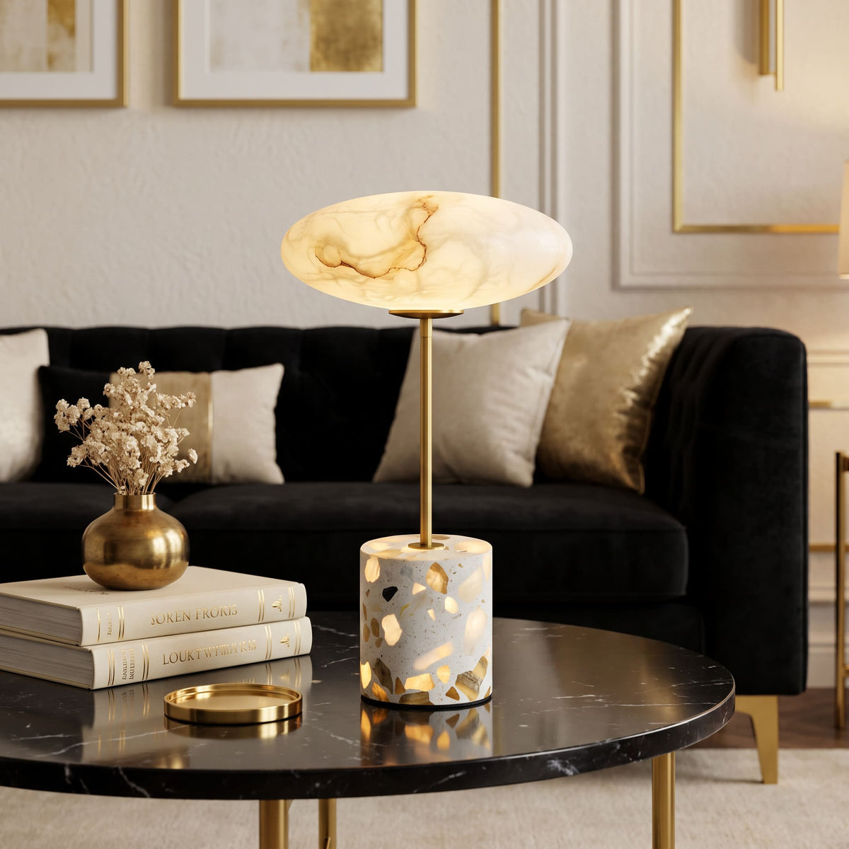 GlassGlow - Wireless Table Lamp With Glass Shade And Stone Base