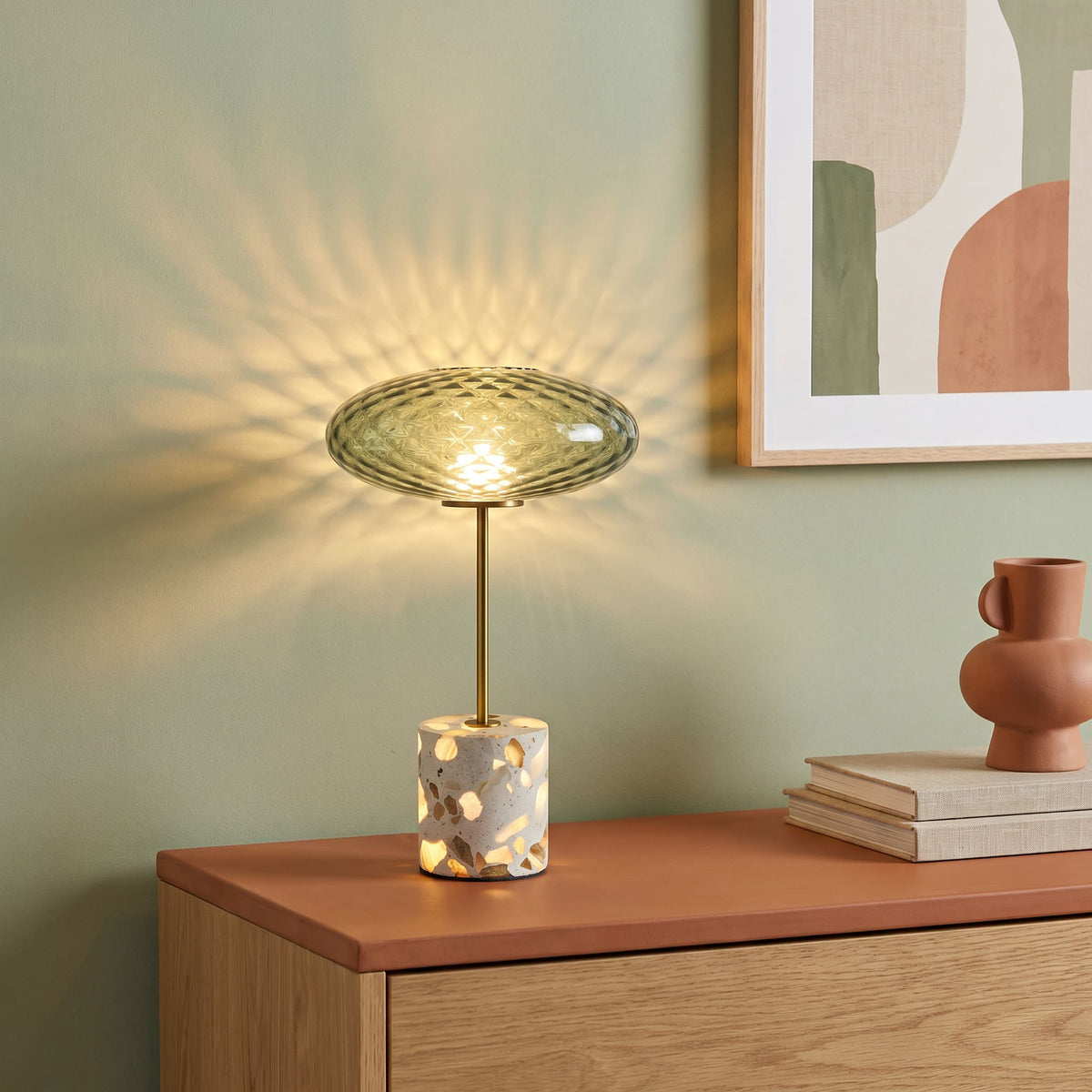 GlassGlow - Wireless Table Lamp With Glass Shade And Stone Base
