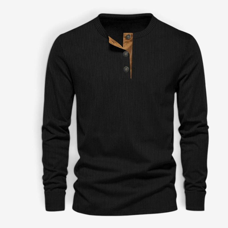 Leon - Camicia Henley da uomo a maniche lunghe con dettaglio di bottoni