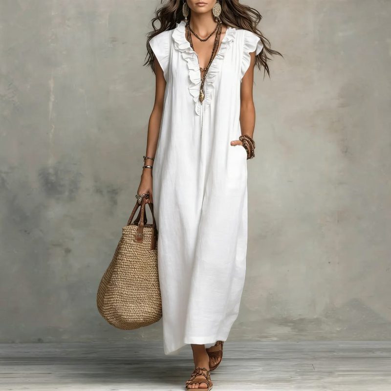 Women’s Ruffle V Neck Sleeveless Sundress