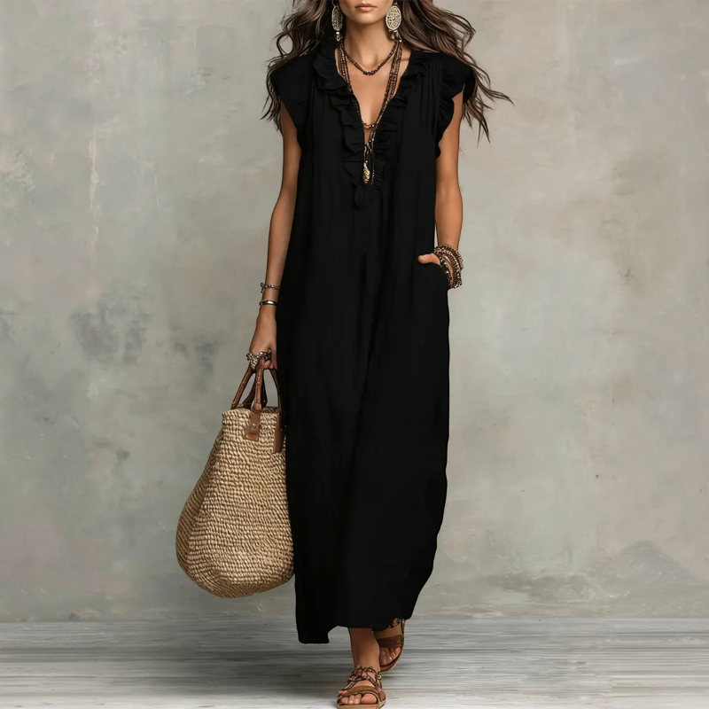 Women’s Ruffle V Neck Sleeveless Sundress