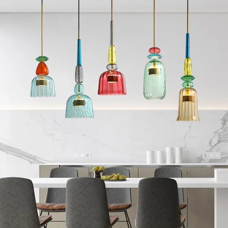 SphereGlow – LED Colorful Glass Pendant Light with Adjustable Height | Multicolor Ambient Lighting | Decorative Glass Stone Design | For Living & Dining Rooms