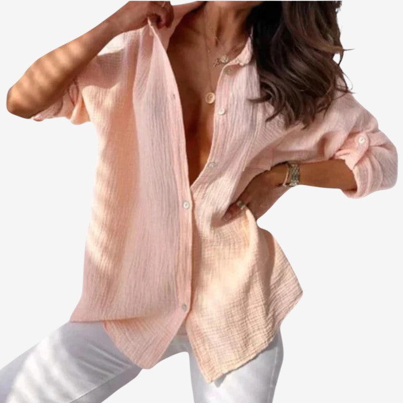 Women's Button-Front Blouse with Turn-Down Collar
