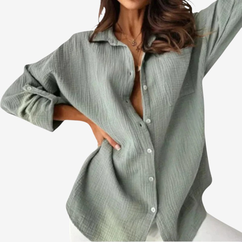 Women's Button-Front Blouse with Turn-Down Collar