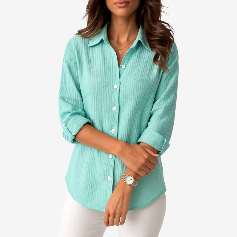 Women's Button-Front Blouse with Turn-Down Collar