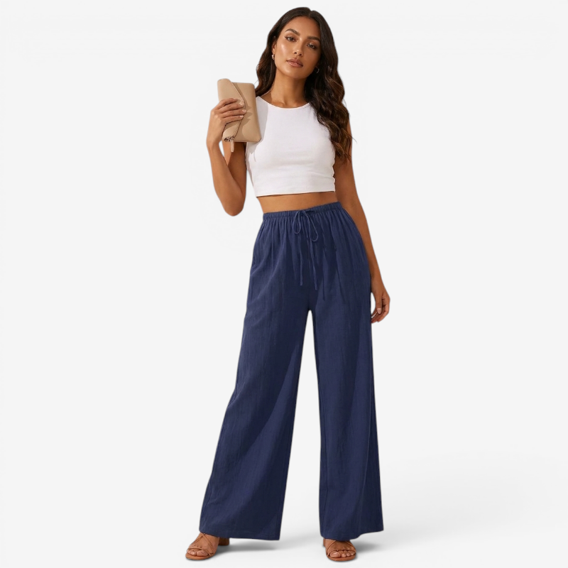 Pantalon palazzo large taille haute pour femmes