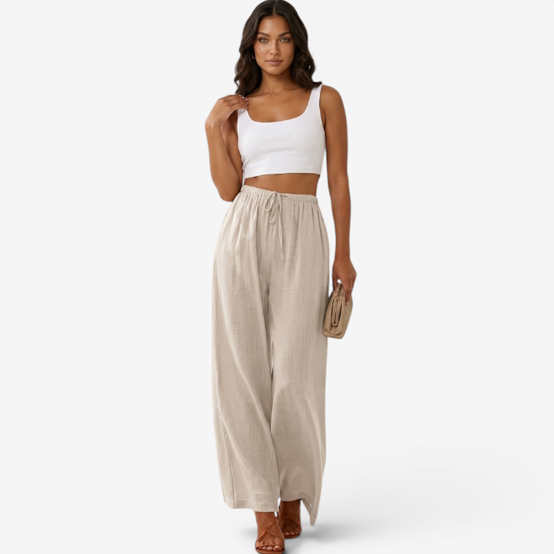 Pantalon palazzo large taille haute pour femmes