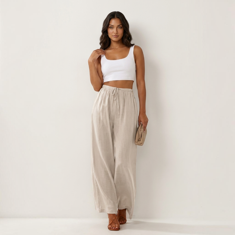 Pantalon palazzo large taille haute pour femmes