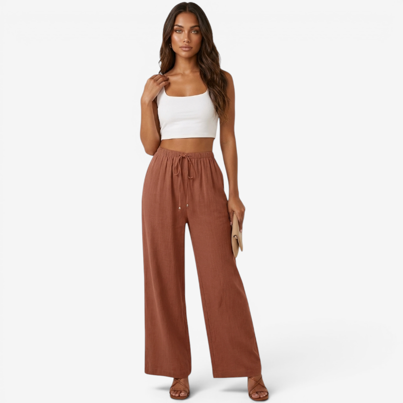 Pantalon palazzo large taille haute pour femmes