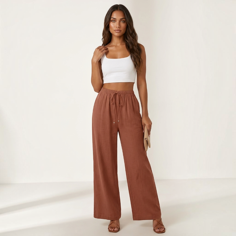 Pantalon palazzo large taille haute pour femmes