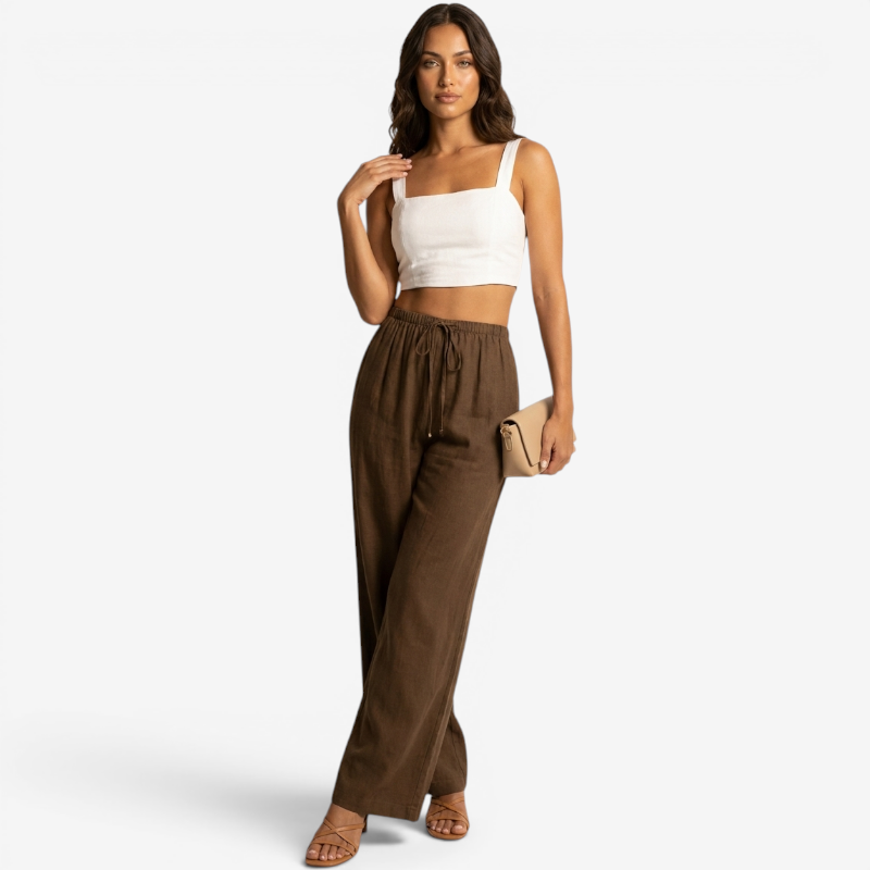 Pantalon palazzo large taille haute pour femmes