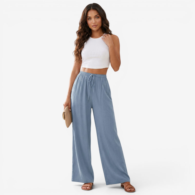 Pantalon palazzo large taille haute pour femmes