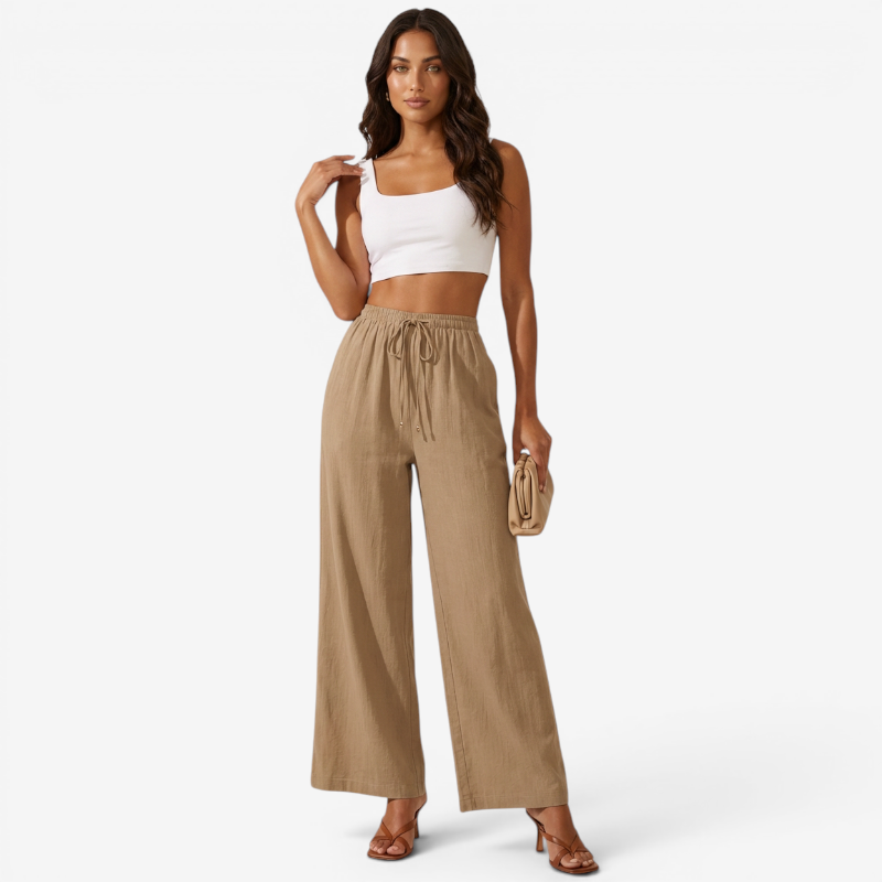 Pantalon palazzo large taille haute pour femmes
