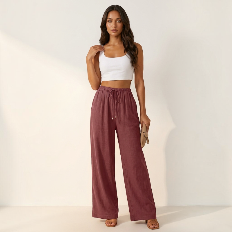 Pantalon palazzo large taille haute pour femmes