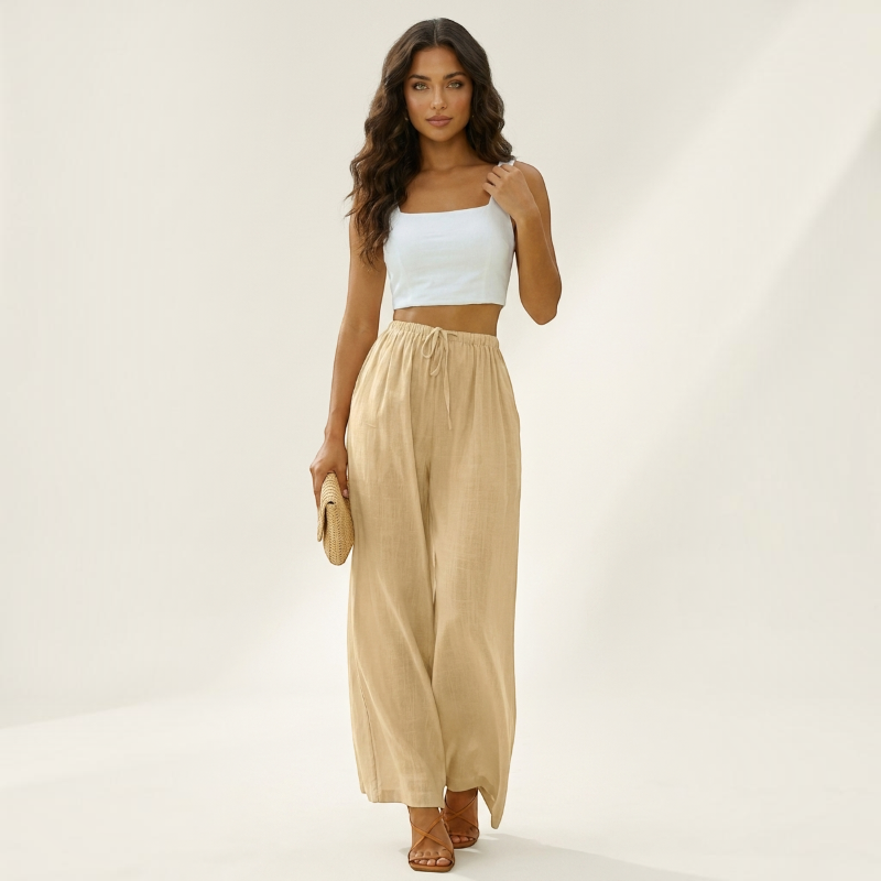 Pantalon palazzo large taille haute pour femmes