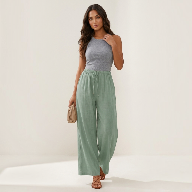 Pantalon palazzo large taille haute pour femmes