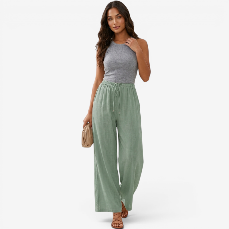Pantalon palazzo large taille haute pour femmes