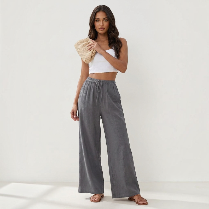 Pantalon palazzo large taille haute pour femmes