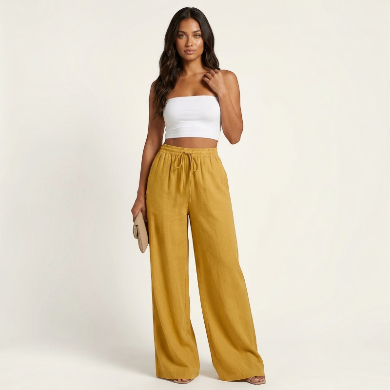 Pantalon palazzo large taille haute pour femmes