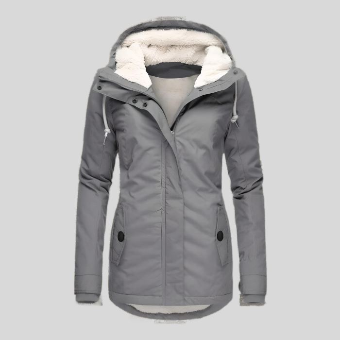 Teresa - Long waterproof coat with hood and front zipper