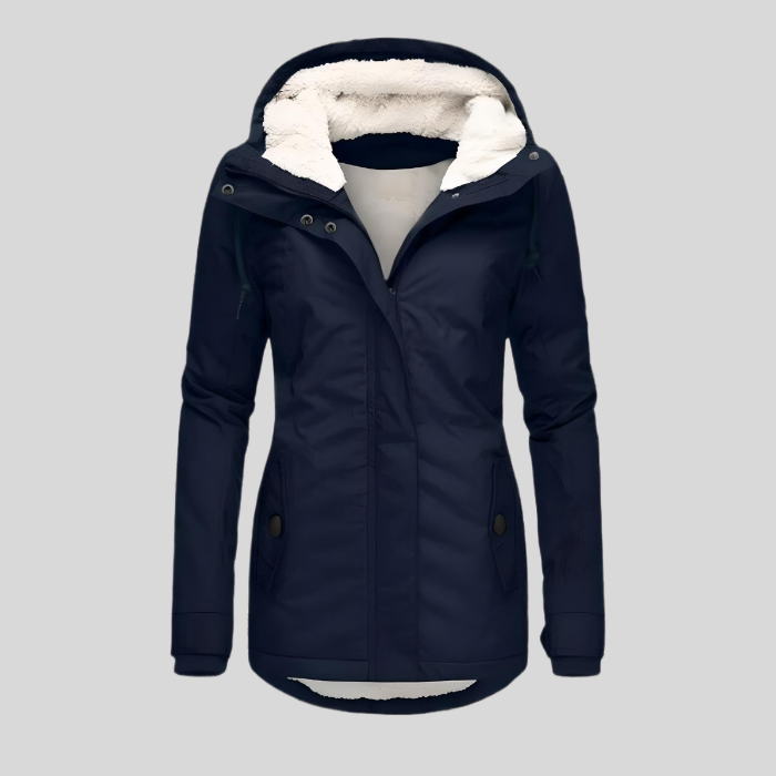 Teresa - Long waterproof coat with hood and front zipper