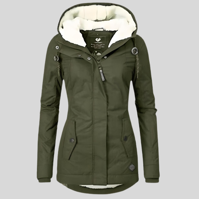 Teresa - Long waterproof coat with hood and front zipper
