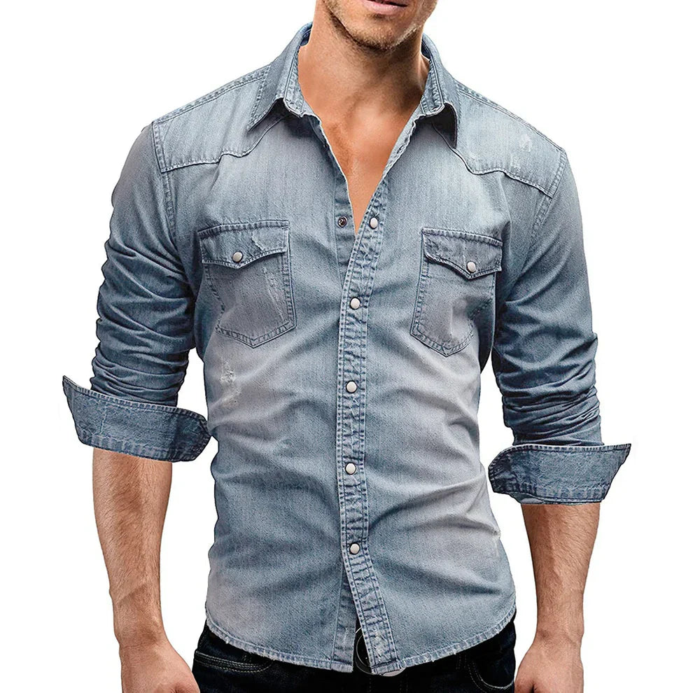 DurabilityMax - Chemise en denim durable slim-fit avec détails délavés
