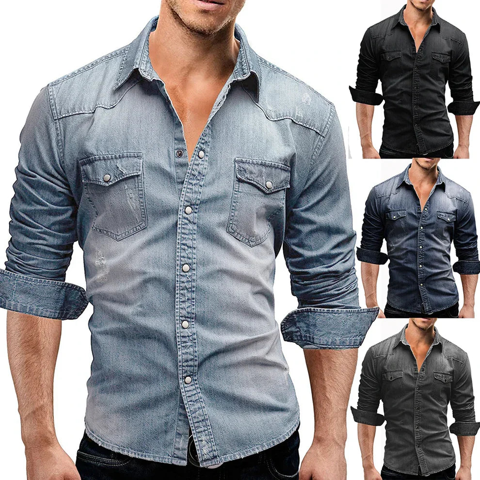 DurabilityMax - Chemise en denim durable slim-fit avec détails délavés