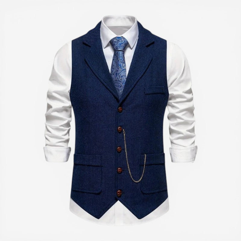 Men's Sleeveless Button-Front Layering Vest with Notched Collar