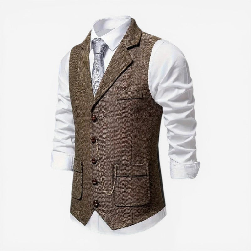 Men's Sleeveless Button-Front Layering Vest with Notched Collar
