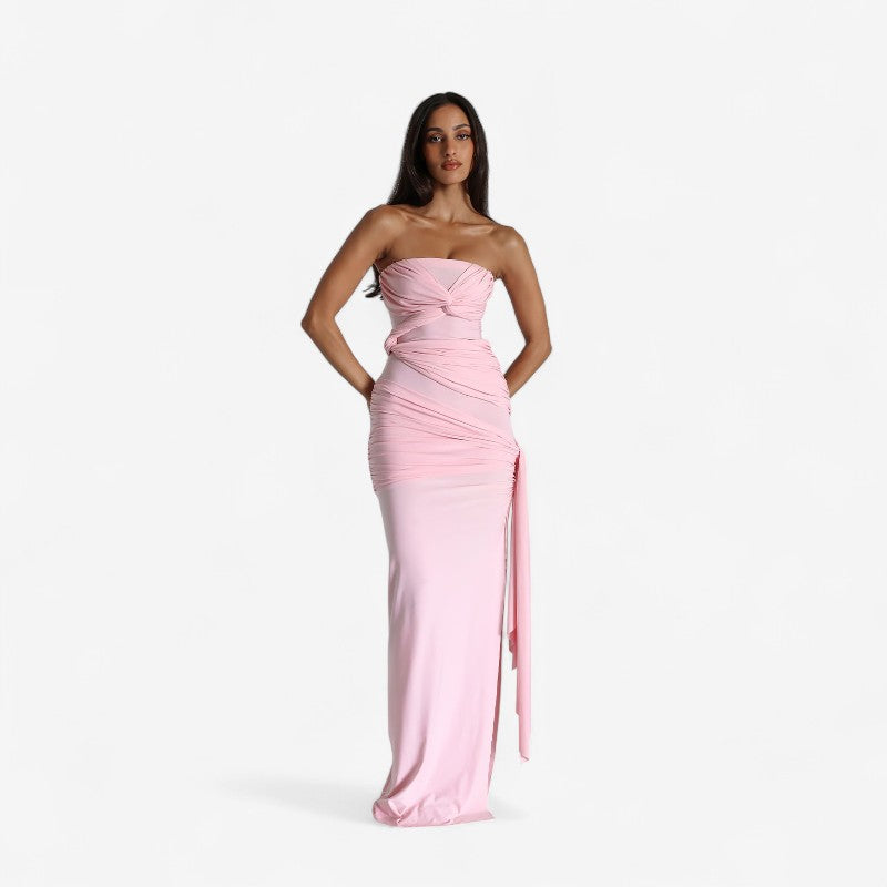 Adriana – Rochie Maxi Lungă Fără Mâneci cu Fendă Laterală și Spate Decupat