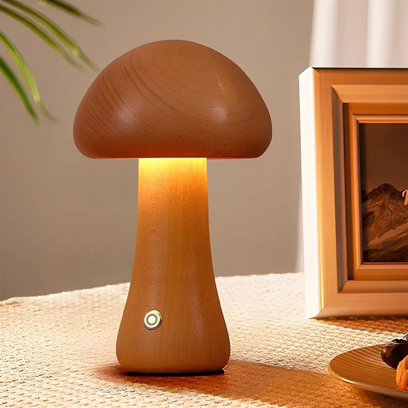 Mushwood - Lámpara de mesa de madera con diseño de seta