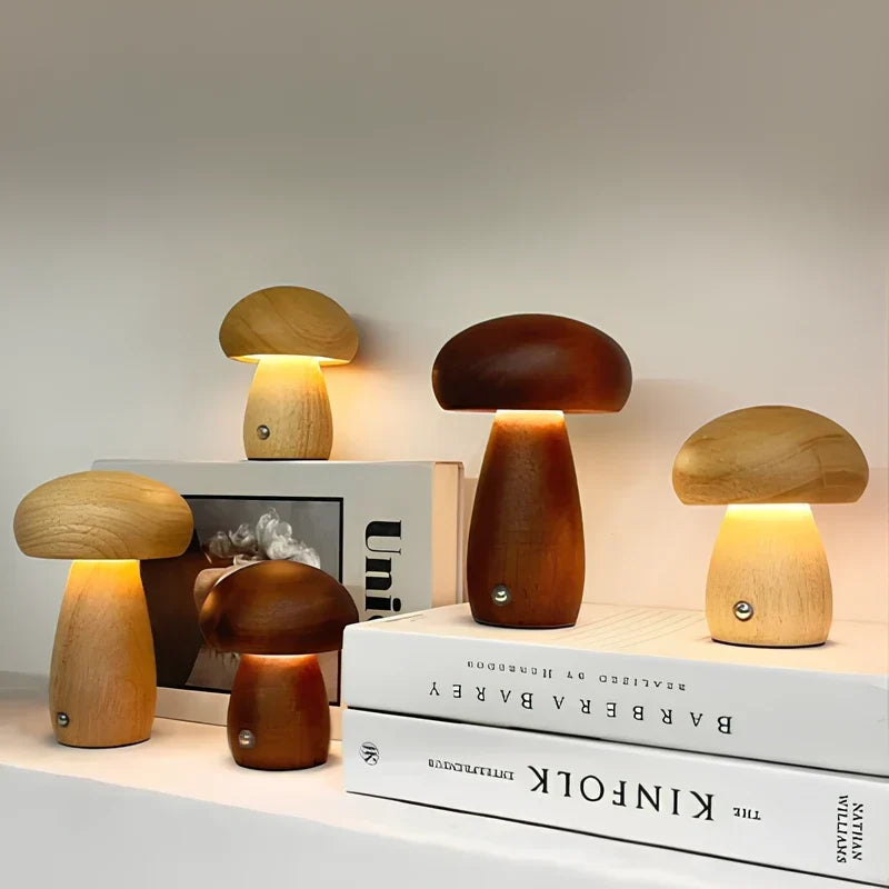 Mushwood - Lámpara de mesa de madera con diseño de seta