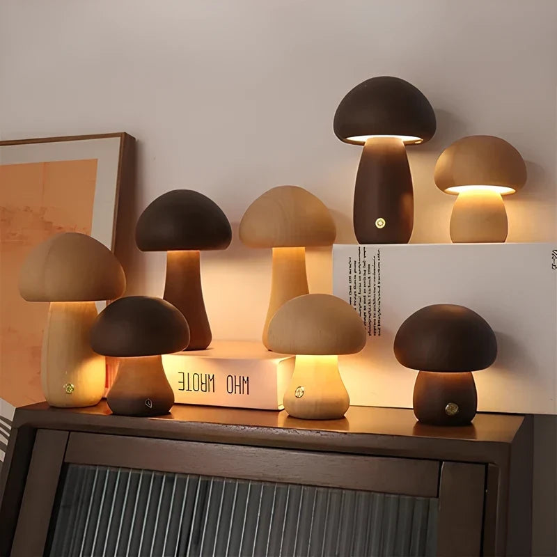 Mushwood - Lámpara de mesa de madera con diseño de seta