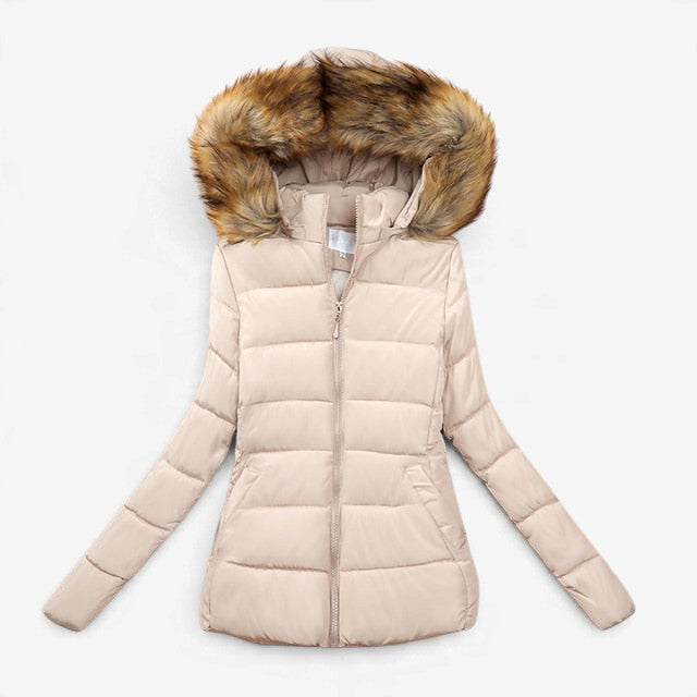 Puffern - Women's Puffer Jacket With Faux Fur Hood And Side Pockets