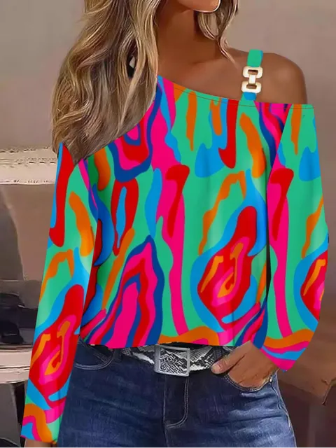 Sophia – Top elegant cu un umăr, mâneci lungi și croială confortabilă