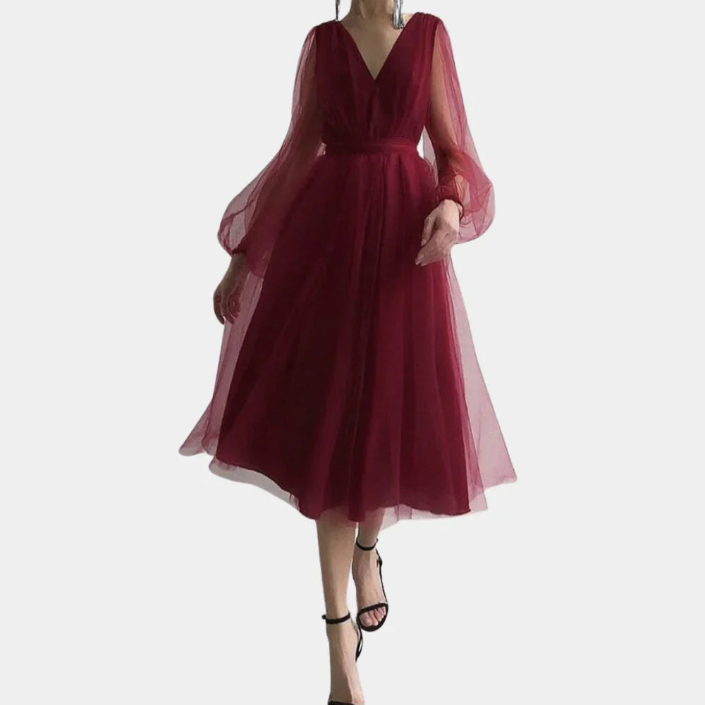 Noa - Elegantní midi šaty s poloprůhledným designem